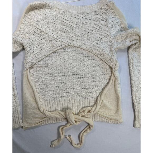 Free People Open Bow Back Sweater Size SMALL Cream Beige Cotton - Picture 7 of 11